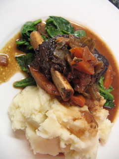 Honey and Vinegar Braised Short Ribs with Spinach